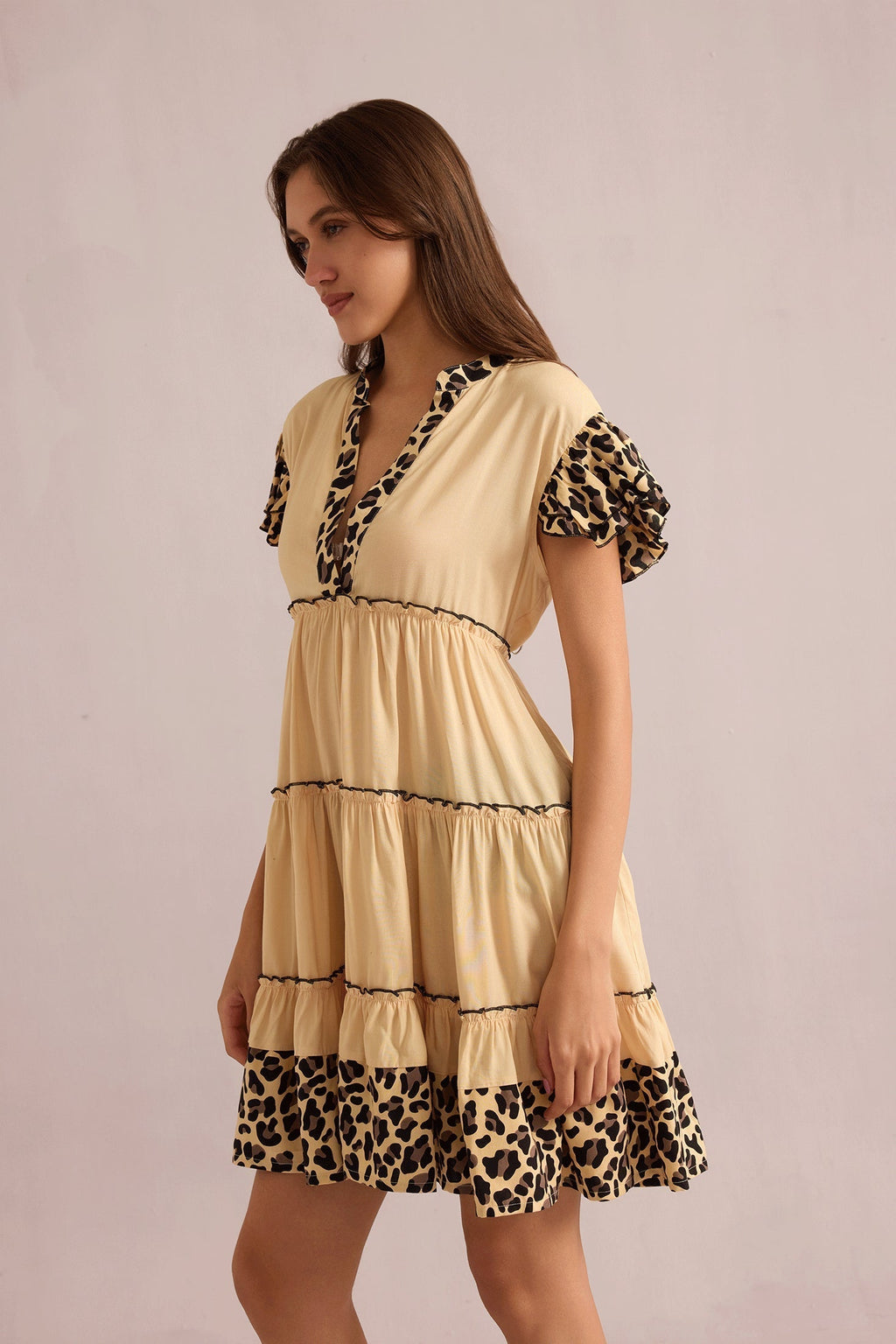 Aaliyah Empire Waist Dress In Beige