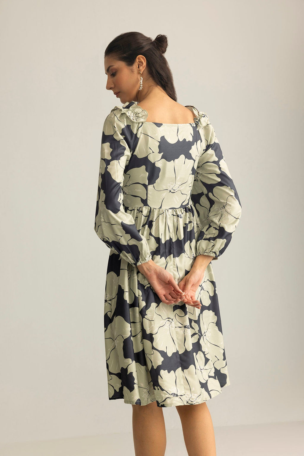 Wildmint Ruffle Smocking Dress in  Beige & Light Cream