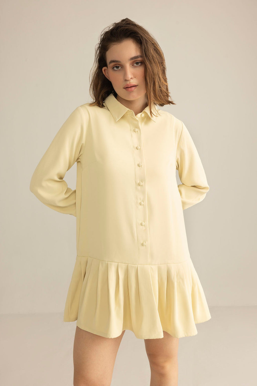 Blush Hour Pleated Mini Dress in Chino Green