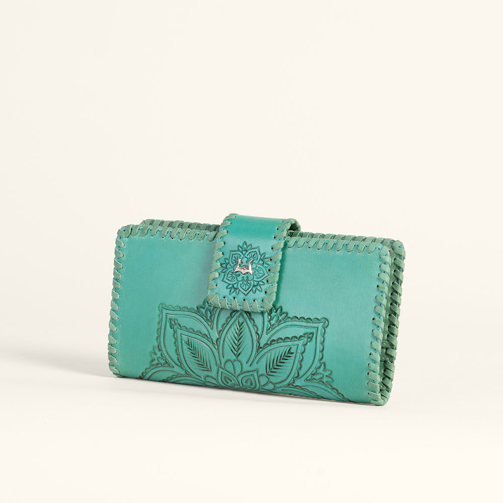 Loyal West Desert Lotus Wallet  - Turquoise  Handtooled Leather & Calfskin