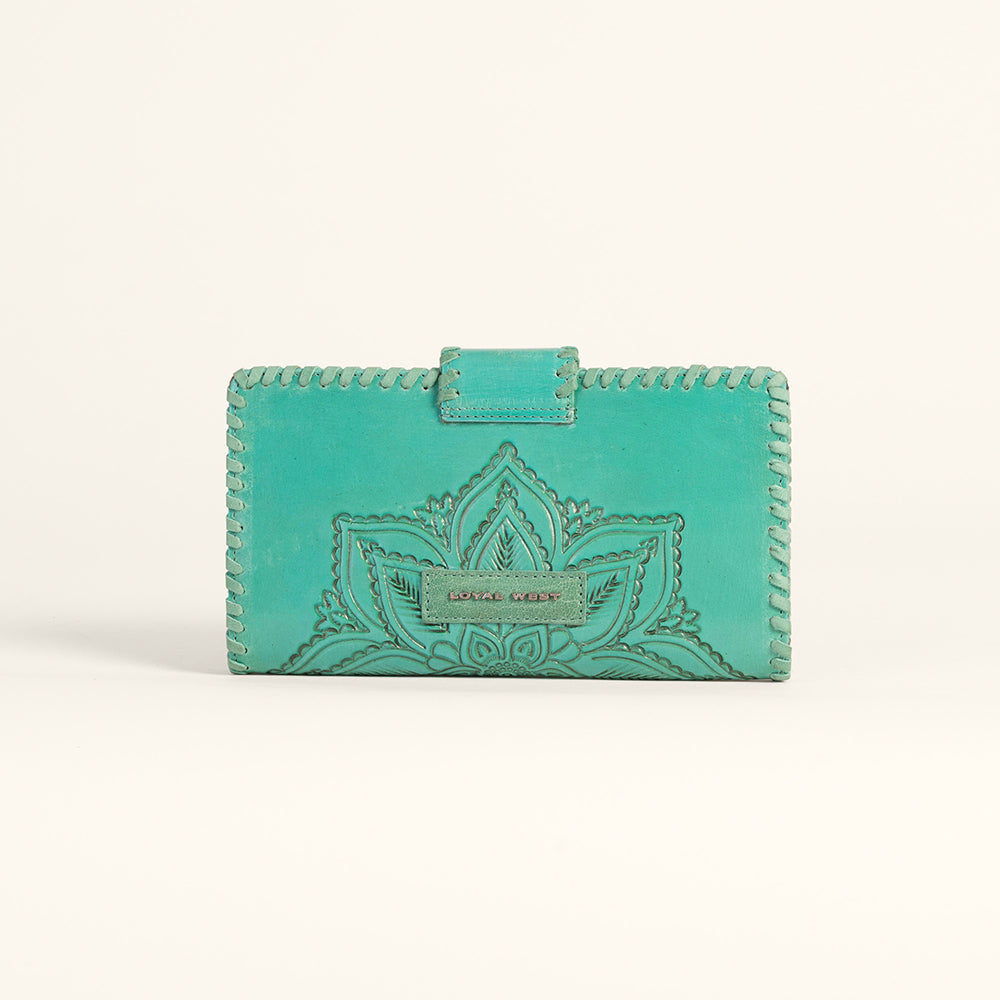 Loyal West Desert Lotus Wallet  - Turquoise  Handtooled Leather & Calfskin