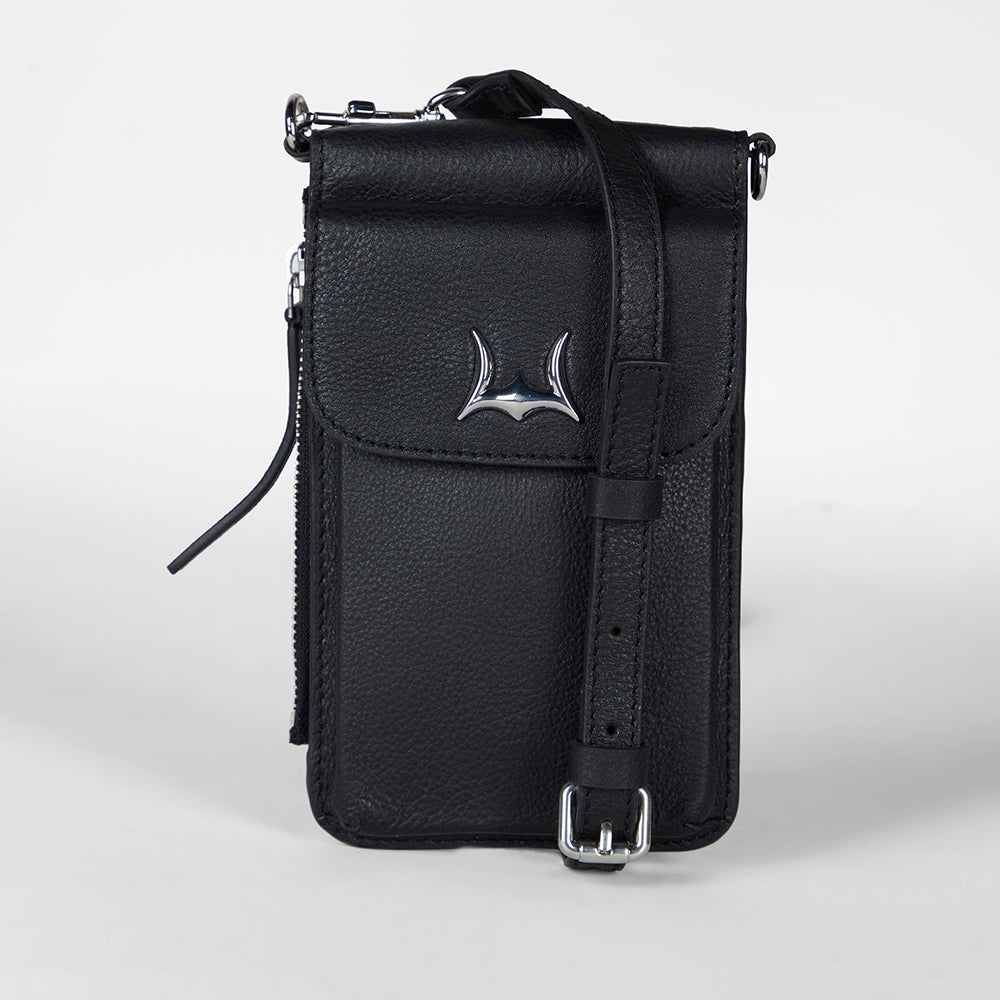 Loyal West SHELL PHONE BAG IN CALF LEATHER -BLACK