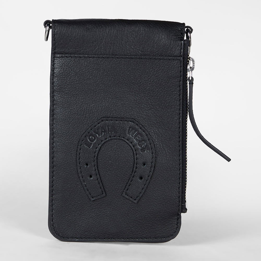 Loyal West SHELL PHONE BAG IN CALF LEATHER -BLACK