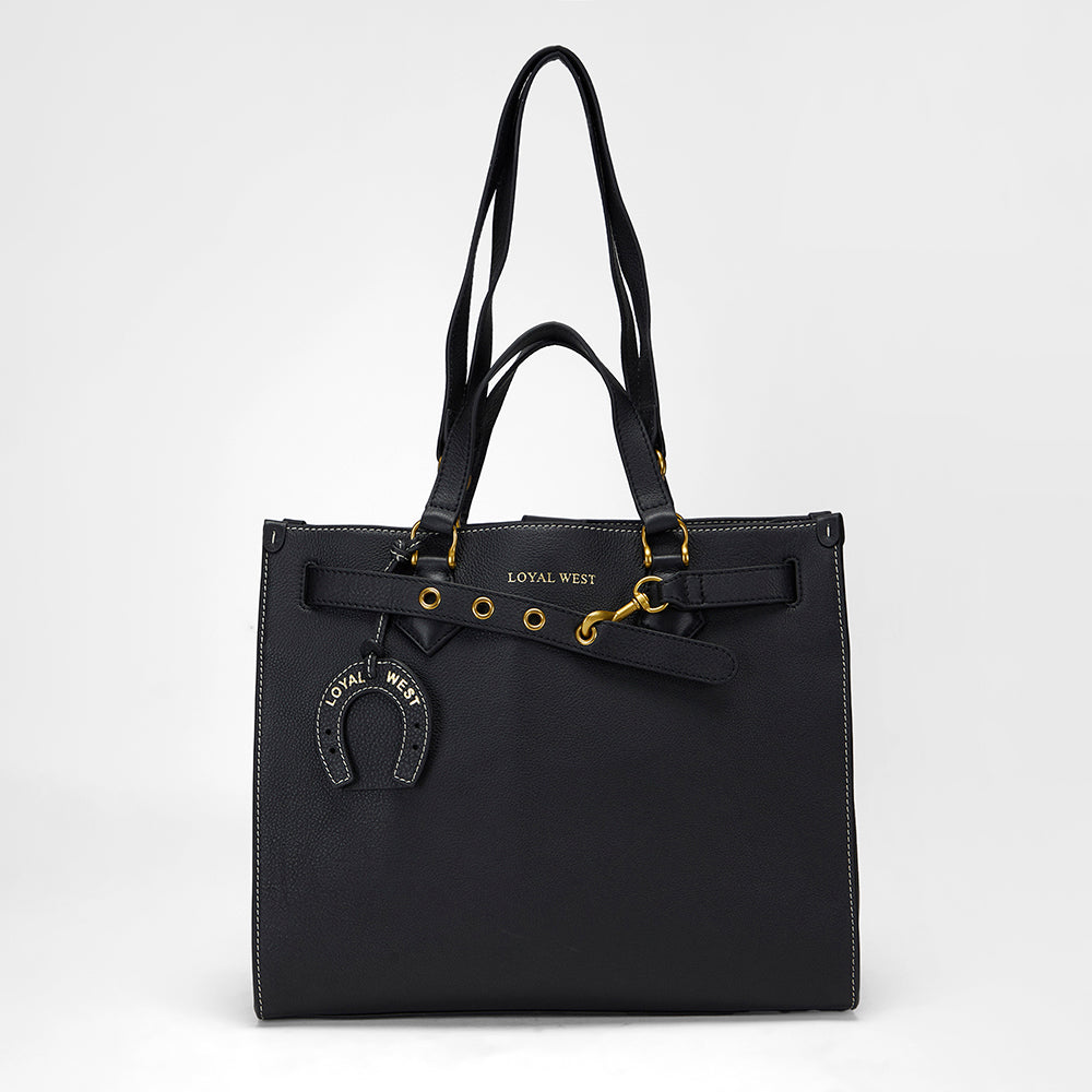 Loyal West STANDARD MEDIUM TOTE BAG IN CALFSKIN - BLACK