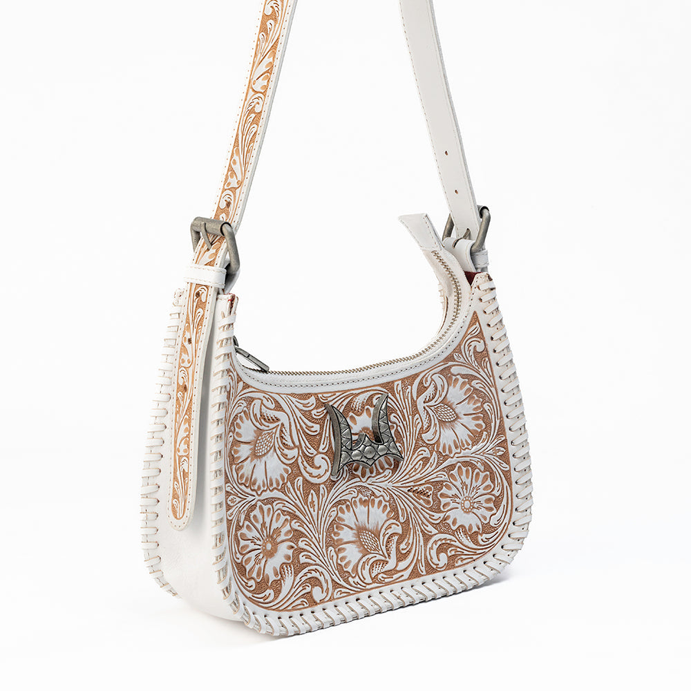 Loyal West DANNIA MEDIUM PURSE - IVORY DUST  HANDTOOLED LEATHER AND CALFSKIN