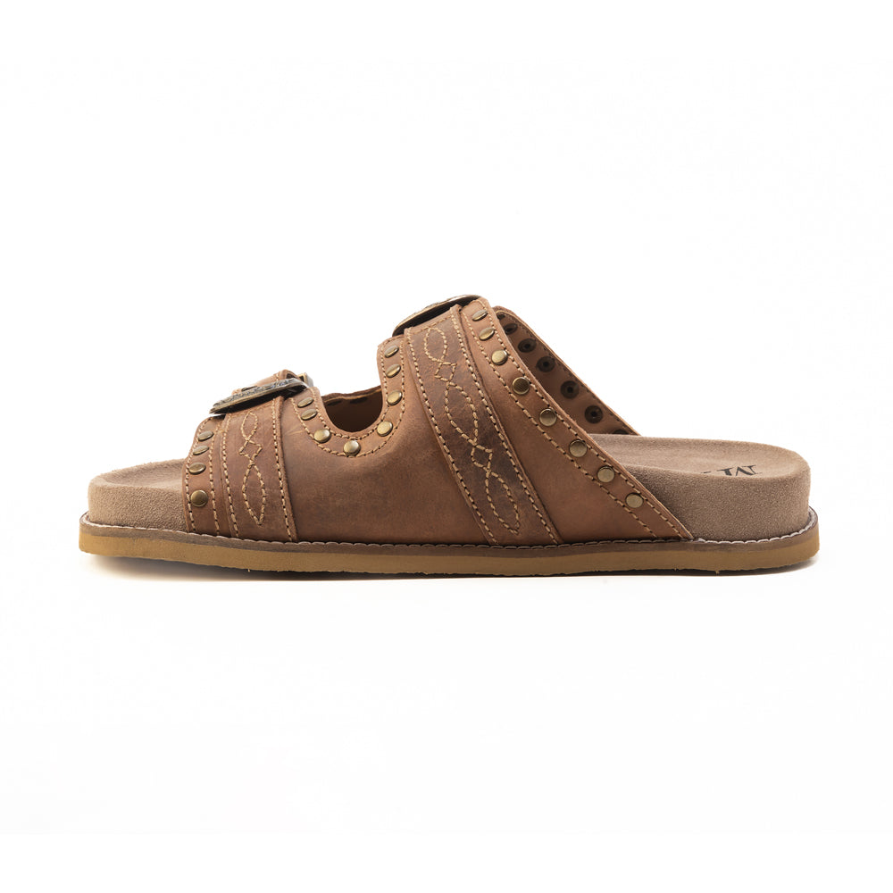 Myra Great Sonora Sunset Studded Leather Sandals for Women – Cork Sole, Antique Brass Dual Buckles for All-Day Comfort