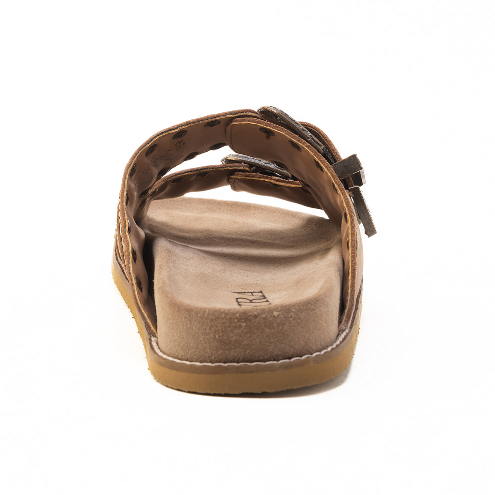 Myra Great Sonora Sunset Studded Leather Sandals for Women – Cork Sole, Antique Brass Dual Buckles for All-Day Comfort