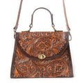 Savannah Scroll Handtooled Leather Bag in Dark Brown
