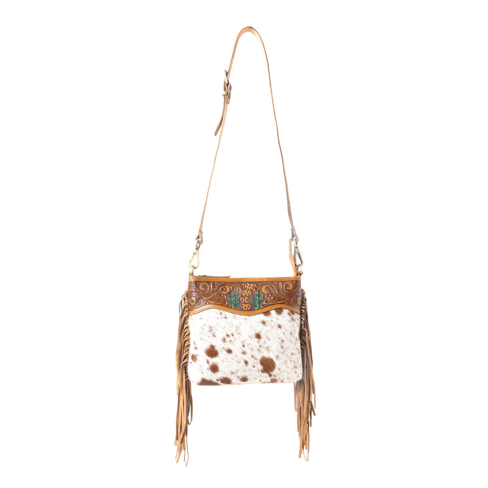 Sonora Charm Handtooled Bag in Brown & White