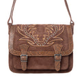 Myra Amberwood Suede Leather Boot Embroidered Leather Bag in Chestnut Brown