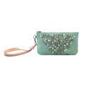 Myra Empire Green Studded Wash Leather Pouch in Desert Olive