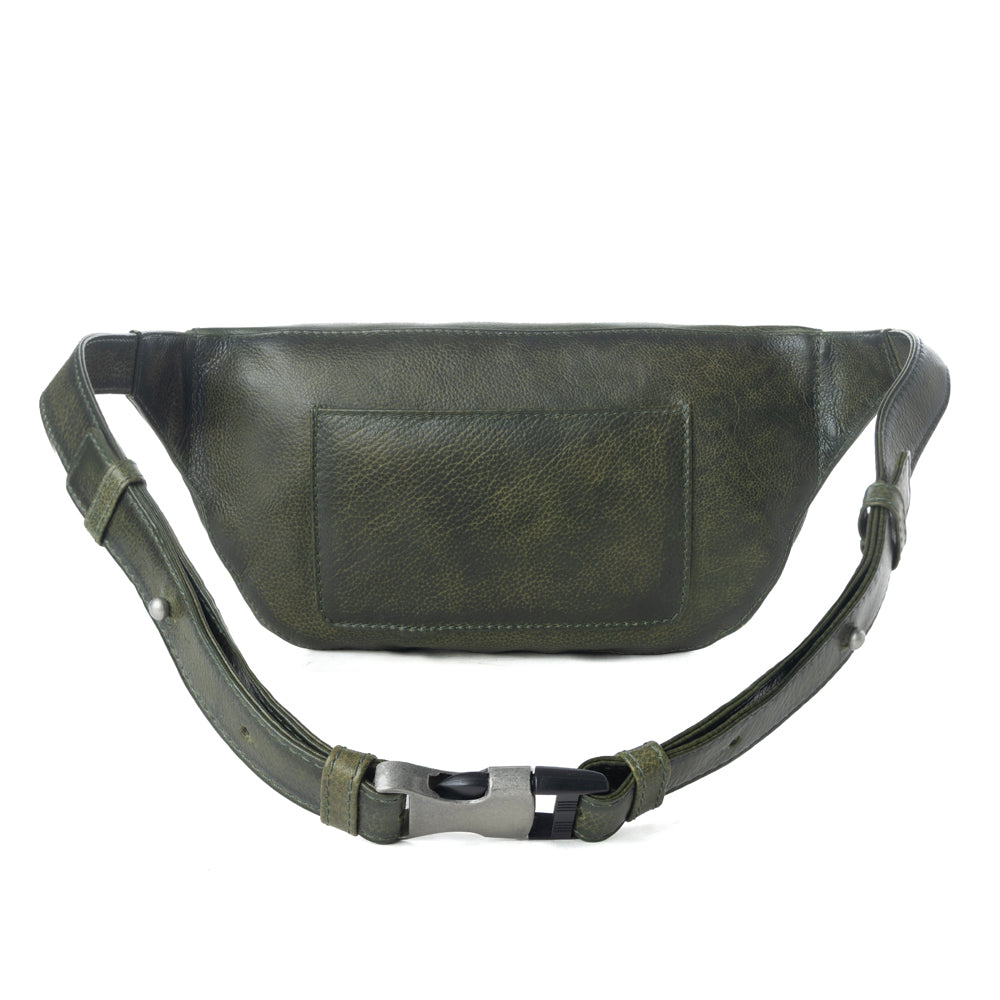 Myra Zidana Amarillo Handstitched Veg Tanned Leather Fanny Pack in Saddle Moss