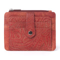 Myra Driftwood Cove Embossed Leather Credit Card Holder in Coral Red