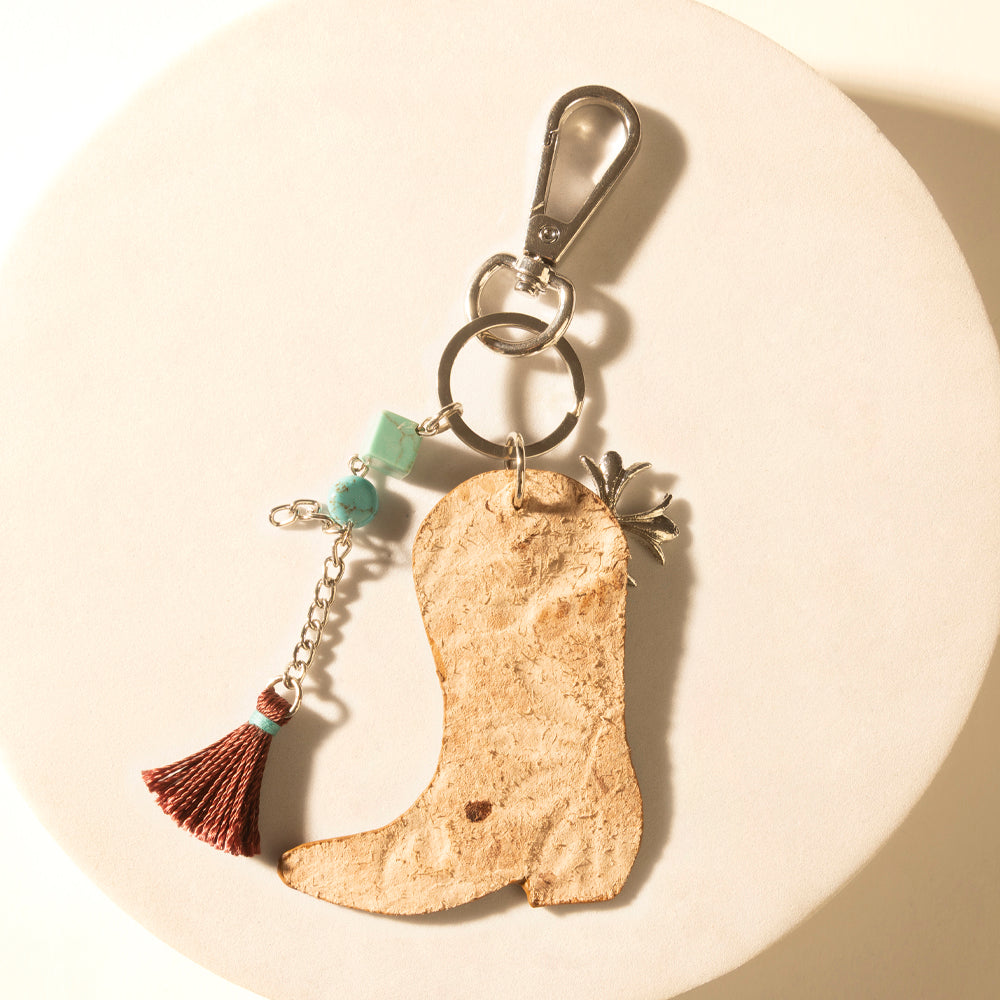 Myra Southern Bloom Boot Handtooled Leather Key Fob in Amber Aqua