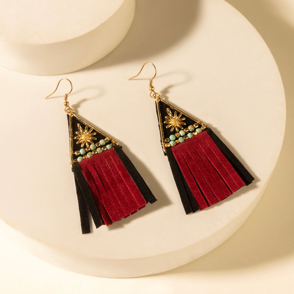 Myra Mesa Crest Tassel Earrings in Saddle Tan