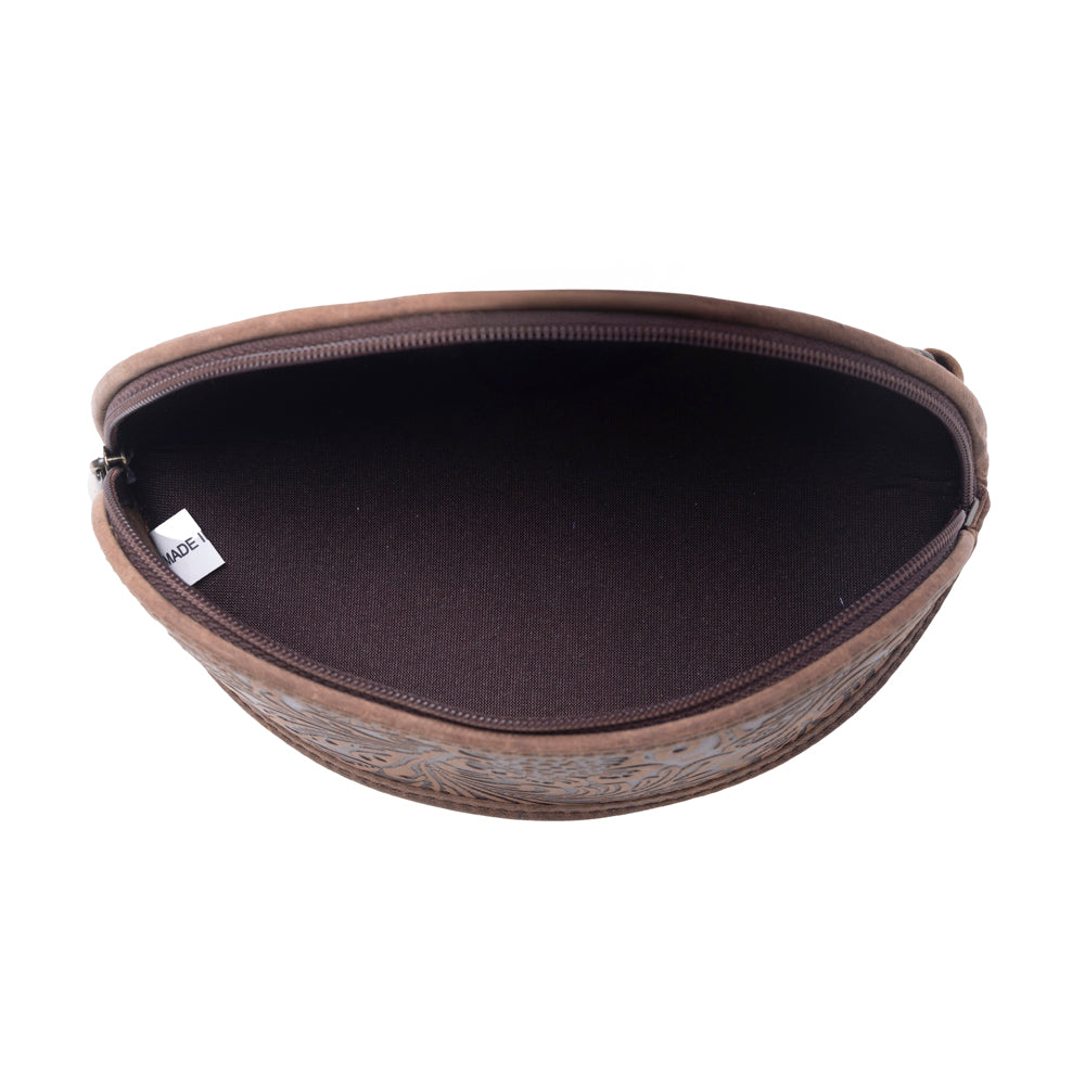 Myra Silver Creek Embossed Leather Sunglass Case in Saddle Brown