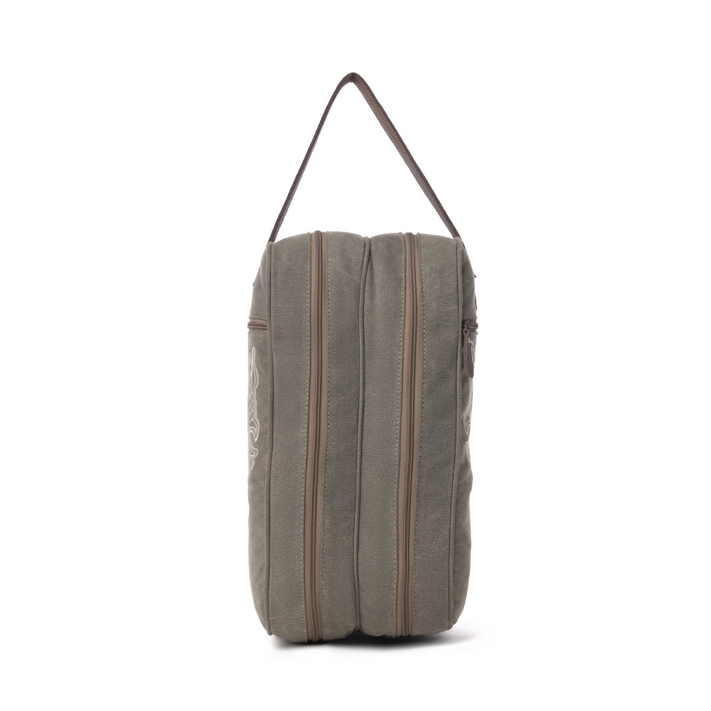 Myra Sunstone Cotton & Leather Boot Bag in Clay Fern