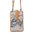Myra Cedar Snake Print Leather Cell Phone Holder in Ebony Cream