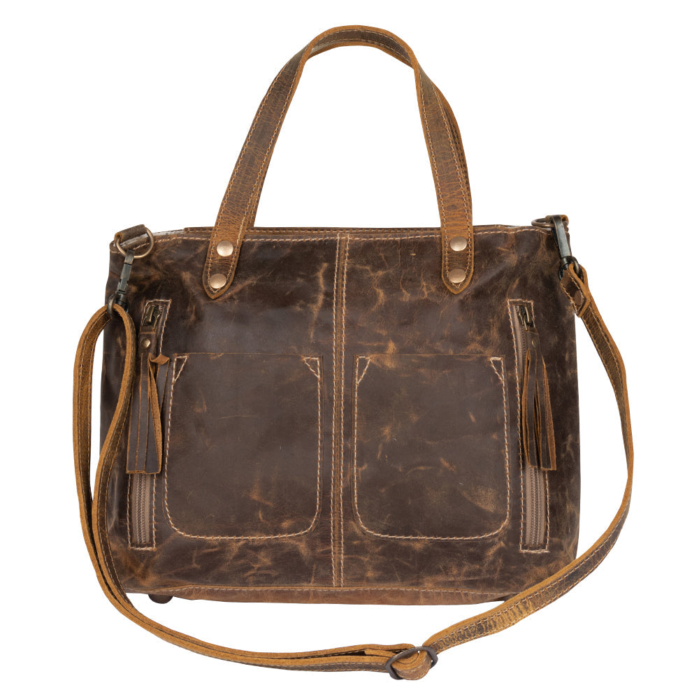 Myra Ultimate Choice Brown Suede Leather Handbag for Women Twin Top Handles, Crossbody Strap, Double Front Pockets