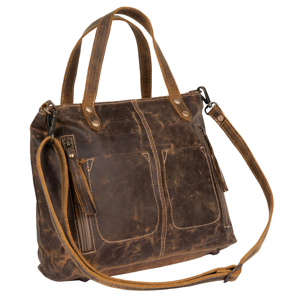 Myra Ultimate Choice Brown Suede Leather Handbag for Women Twin Top Handles, Crossbody Strap, Double Front Pockets