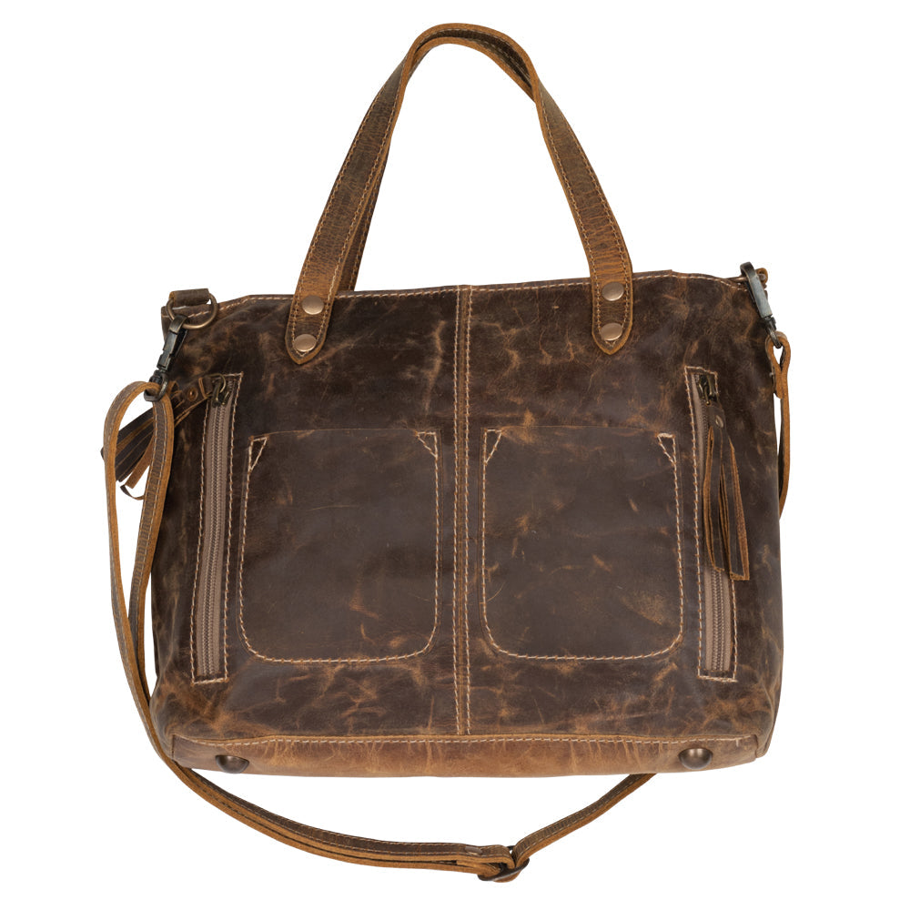 Myra Ultimate Choice Brown Suede Leather Handbag for Women Twin Top Handles, Crossbody Strap, Double Front Pockets