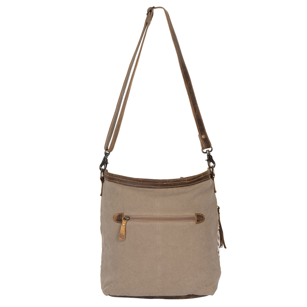 Myra Blending Taste Aztec Print Shoulder Bag for Women Brown Suede Leather, Adjustable Strap, Rustic Daily Carry