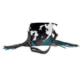 Myra Cobal Blue Concealed Carry Bag Hair-On Leather Crossbody with Embossed Turquoise Panel and Fringe Detailing