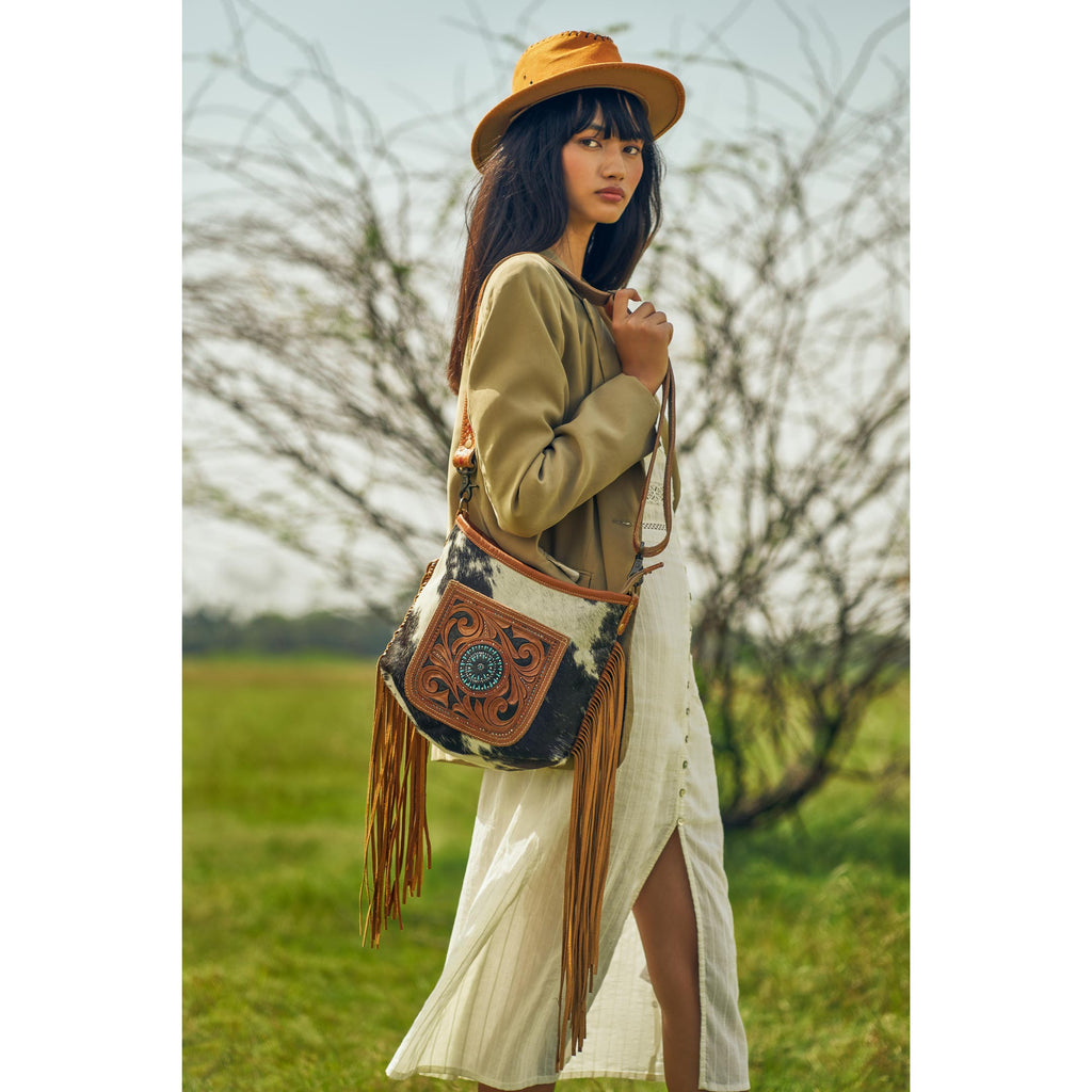 Brown Quilt   Hand-Tooled Bag