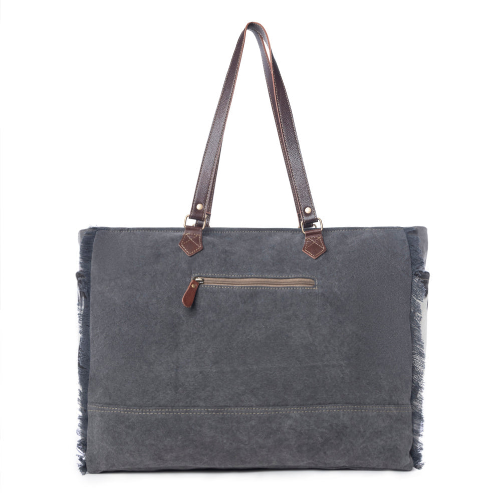 Myra Rosalinda Cross Stitched Hairon Leather Weekender Bag - Spacious Travel Tote with Stitch Trim and Durable Shoulder Straps