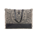 Myra Carmela Printed Canvas Weekender Bag â€“ Leather Handles with Buckle Strap, Spacious Travel Tote for Western Getaways