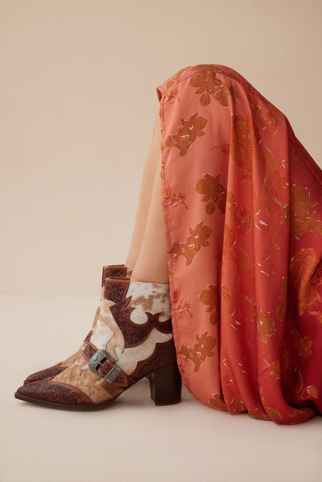 Myra Goldie Hairon Leather Boots for Women - Ankle Boots with Handtooled Leather Accents & Block Heels for Carnival Fun