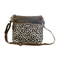 Myra Feline Hairon Leather Crossbody Bag Suede Finish, Leopard Print Front, Adjustable Strap for Everyday Chic